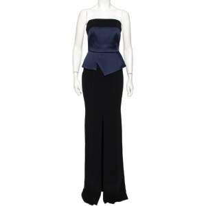 Roland Mouret Bicolor Crepe & Sateen Front Slit Detail Devey Strapless Gown M