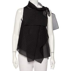 Roland Mouret Black Patterned Organza Draped Pasha Top M