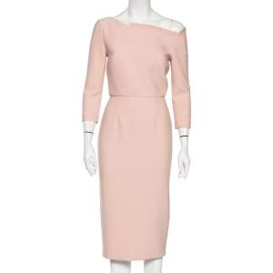 Roland Mouret Pink Crepe Asymmetric Neck Detail Midi Dress M 