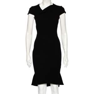 Roland Mouret Black Crepe Asymmetrical Neck Detailed Midi Dress S