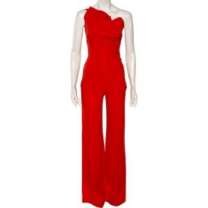 Roland Mouret Orange Crepe One Shoulder Colston Jumpsuit S