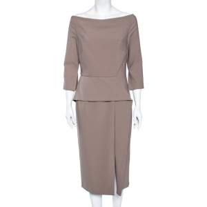 Roland Mouret Taupe Crepe Overlay Detailed Midi Dress L