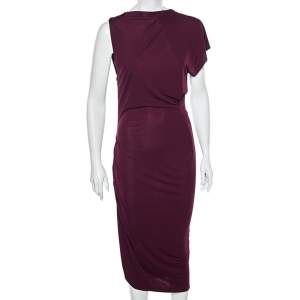 Roland Mouret Magenta Jersey Draped Detail Midi Dress L