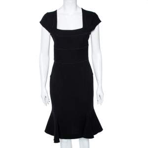 Roland Mouret Black Wool Peplum Hem Detail Dress M