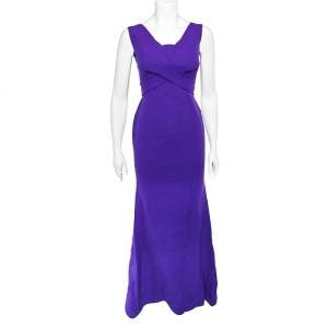 Roland Mouret Purple Wool Crepe Draped Sleeveless Gown M