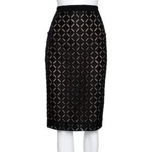 Roland Mouret Black Laser Cut Sitona Pencil Skirt L