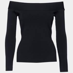 Roland Mouret Black Knit Off-Shoulder Long Sleeve Top S