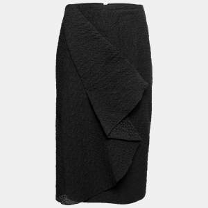 Roland Mouret Black Textured Cotton & Crepe Knee Length Skirt M