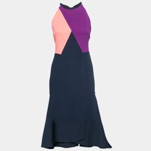 Roland Mouret Color Block Stretch Crepe Kennard Halter Dress M