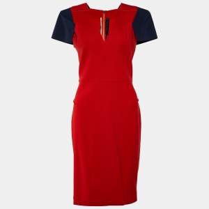 Roland Mouret Red/Blue Wool Colorblock Pattern Dress L