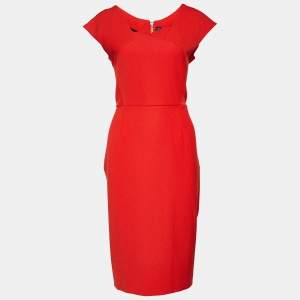 Roland Mouret Red Crepe Paneled Midi Dress M