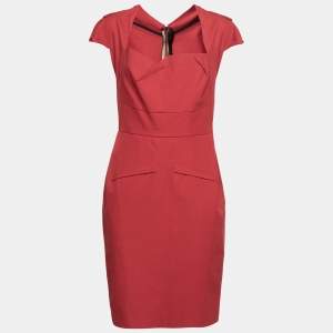 Roland Mouret Red Cotton Folded Shoulder Myrtha Sheath Dress L