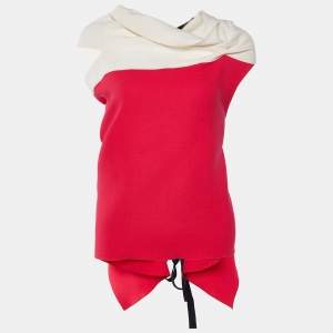 Roland Mouret Pink & Cream Wool Crepe Draped Eugene Top M