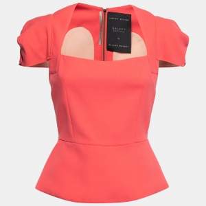 Roland Mouret Coral Pink Crepe Peplum Top M