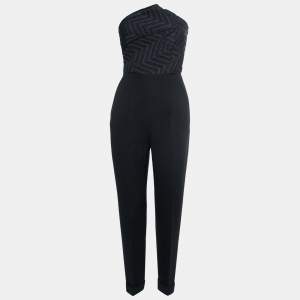 Roland Mouret Black Crepe Asymmetric Strapless Jumpsuit S
