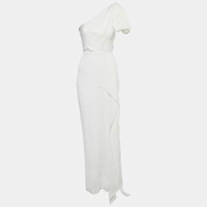 Roland Mouret Cream Silk Cloque One Shoulder Bow Belhaven Gown S