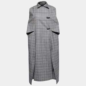 Roland Mouret Grey Checked Wool Merril Cape XS