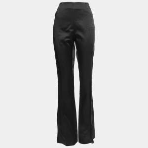 Roland Mouret Black Crepe Satin High Waist Flared Trousers L