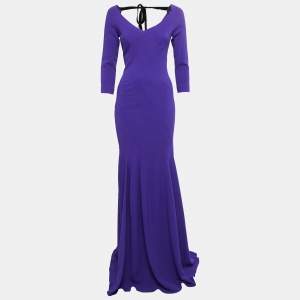Roland Mouret Royal Purple Crepe Flared Templeton Gown M