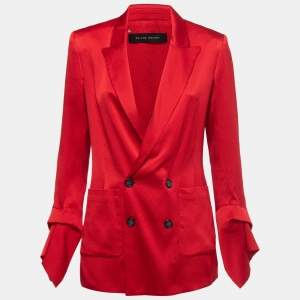Roland Mouret Red Silk Double Breasted Blazer M