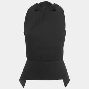 Roland Mouret Black Plisse Crepe Peplum Top M