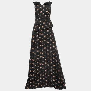 Roland Mouret Black Floral Textured Silk off Shoulder Heddon Gown M