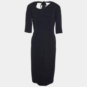 Roland Mouret Black Crepe Paneled Tie Detail Midi Dress M