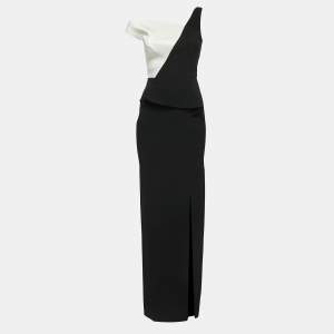 Roland Mouret Black Crepe Draped Slit Detail Sleeveless Maxi Dress S