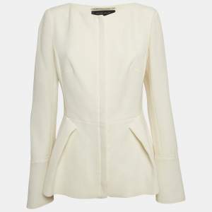  Roland Mouret Cream Wool Zip Front Peplum Top M