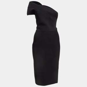 Roland Mouret Black Stretch Knit One Shoulder Brattle Dress M