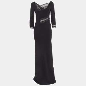 Roland Mouret Black Lace Trim Crepe Long Sleeve Maxi Dress M