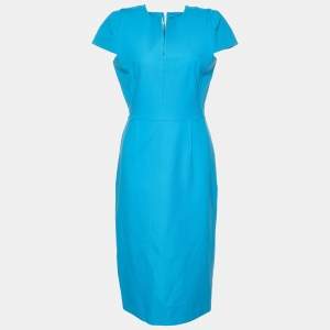 Roland Mouret Azure Blue Cotton Midi Dress L