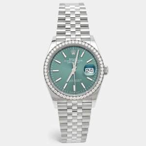 Rolex Green 18K White Gold Diamond Oystersteel Datejust 126284RBR Unisex Wristwatch 36 mm