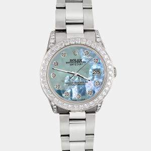Rolex Custom Tahitian Blue 2.1ct Diamonds Stainless Steel Datejust  Automatic Women's Wristwatch 31mm