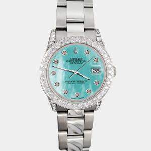Rolex Custom Aquarium Blue 2.1ct Diamonds Stainless Steel Datejust  Automatic Women's Wristwatch 31mm