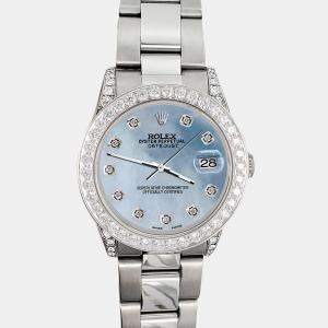 Rolex Custom Sky Blue 2.1ct Diamonds Stainless Steel Datejust  Automatic Women's Wristwatch 31mm