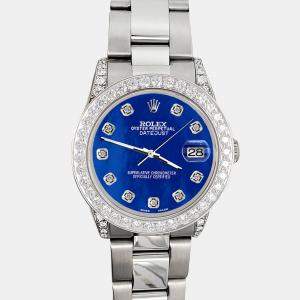 Rolex Custom Royal Blue 2.1ct Diamonds Stainless Steel Datejust  Automatic Women's Wristwatch 31mm