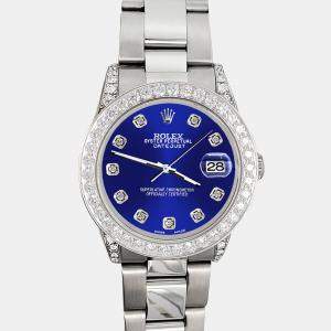 Rolex Custom Navy Blue  2.1ct Diamonds Stainless Steel Datejust  Automatic Women's Wristwatch 31mm