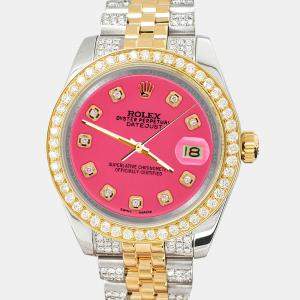 Rolex 3.56ct diamond neon pink dial bezel datejust 178273 Wristwatch 31mm