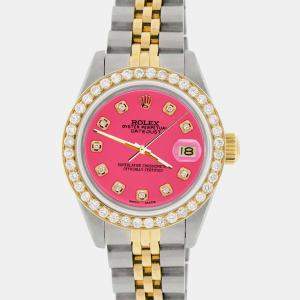 Rolex Custom Neon Pink  18K Yellow Gold Stainless Steel Datejust  Automatic Women's Wristwatch 26mm