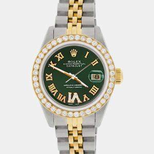 Rolex Custom Dark Green  18K Yellow Gold Stainless Steel Datejust  Automatic Women's Wristwatch 26mm