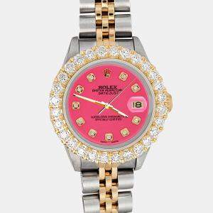 Rolex Custom Neon Pink 1.96ct 18K Yellow Gold Stainless Steel Datejust  Automatic Women's Wristwatch 26mm