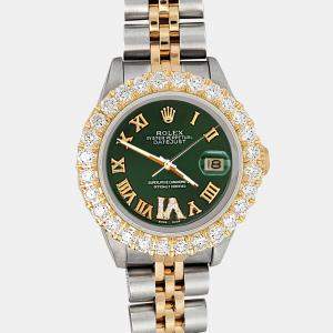 Rolex Custom Dark Green 1.96ct 18K Yellow Gold Stainless Steel Datejust   Automatic Women's Wristwatch 26mm