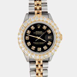 Rolex Custom Black  1.96ct Diamonds 18K Yellow Gold Stainless Steel Datejust  Automatic Women's Wristwatch 26mm