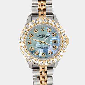 Rolex Custom Tahitian Blue 1.96ct Diamonds 18K Yellow Gold Stainless Steel Datejust  Automatic Women's Wristwatch 26mm