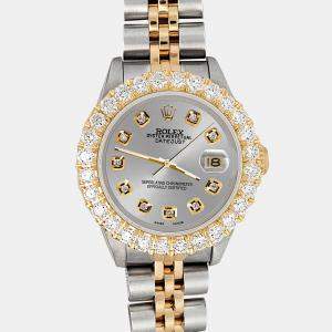 Rolex Custom Silver 1.96ct Diamonds 18K Yellow Gold Stainless Steel Datejust  Automatic Women's Wristwatch 26mm