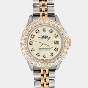 Rolex Custom Satin Linen 1.96ct Diamonds 18K Yellow Gold Stainless Steel Datejust  Automatic Women's Wristwatch 26mm