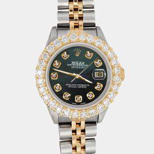 Rolex Custom Black  1.96ct Diamonds 18K Yellow Gold Stainless Steel Datejust  Automatic Women's Wristwatch 26mm