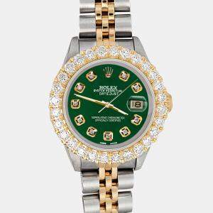 Rolex Custom Forest Green 1.96ct Diamonds 18K Yellow Gold Stainless Steel Datejust  Automatic Women's Wristwatch 26mm