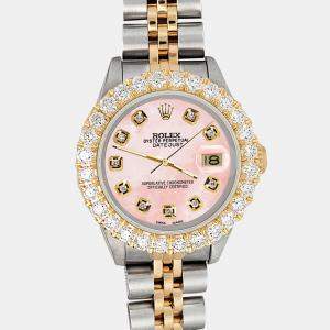 Rolex Custom Pink 1.96ct Diamonds 18K Yellow Gold Stainless Steel Datejust   Automatic Women's Wristwatch 26mm